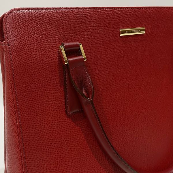 20455013 8 Burberry Logo Plate Internal Check Vintage Handbag Red