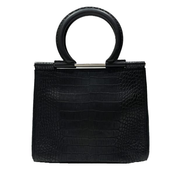 20456698 1 Salvatore Ferragamo Gancini Handle Square Embossed Handbag Black