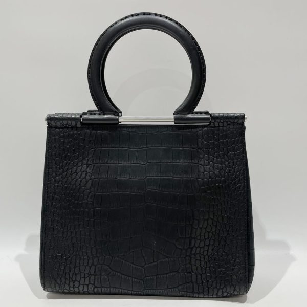 20456698 2 Salvatore Ferragamo Gancini Handle Square Embossed Handbag Black