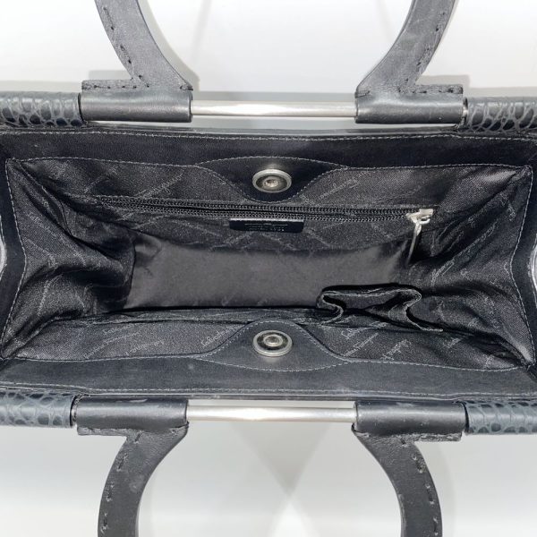 20456698 9 Salvatore Ferragamo Gancini Handle Square Embossed Handbag Black