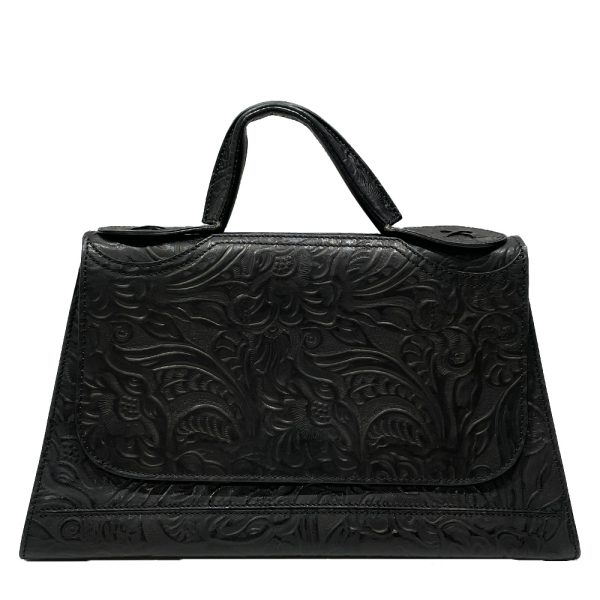 20457914 1 FENDI Top Handle Flower Embossed Handbag Black