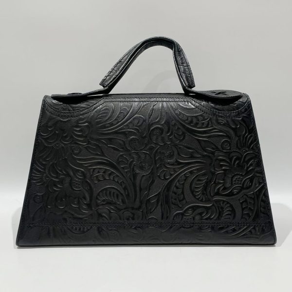 20457914 2 FENDI Top Handle Flower Embossed Handbag Black