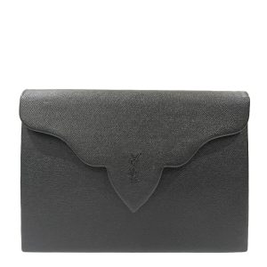 20460910 1 Saint laurent Black Crinkled Calfskin Matelasse Monogram Mini Nicki Chain Wallet