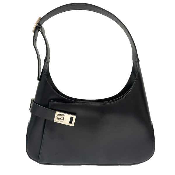 20462024 1 Salvatore Ferragamo Gancini Hobo One Shoulder Shoulder Bag Black