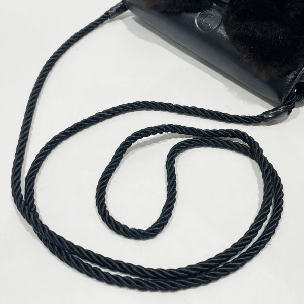 20472401 7 FENDI FF Logo Ribbon Fur String Braid Crossbody Shoulder Bag Black