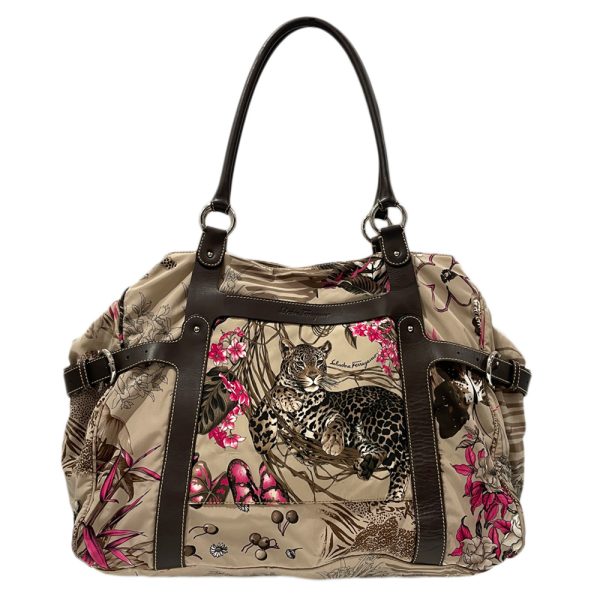 20473998 1 Salvatore Ferragamo Jaguar Flower Print Gancini Tote Bag