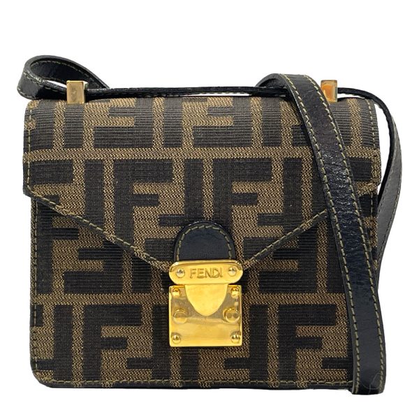 20475235 1 FENDI Logo Plate Zucca Mini Crossbody Shoulder Bag