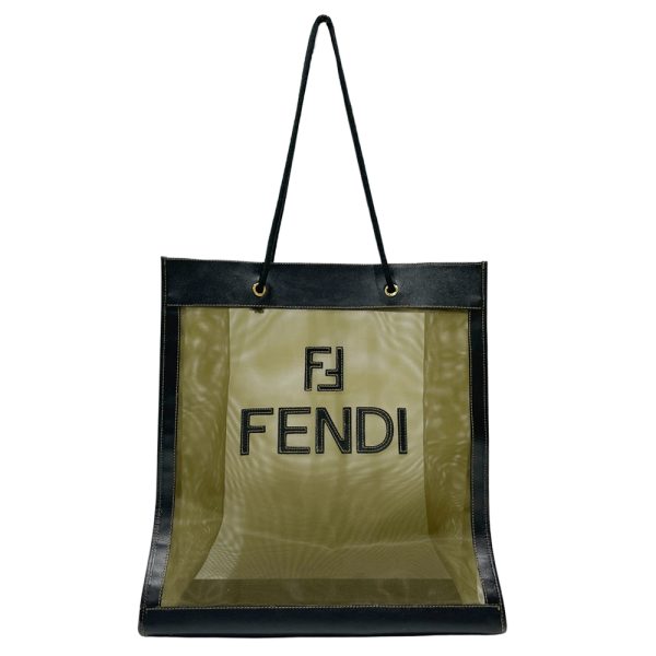 20475674 1 FENDI FF Logo Mesh String Braid Tote Bag Black