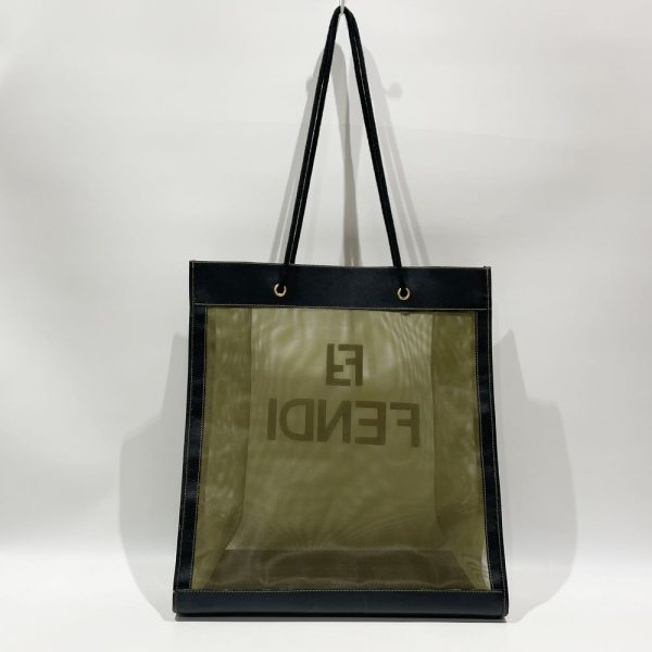 20475674 2 FENDI FF Logo Mesh String Braid Tote Bag Black