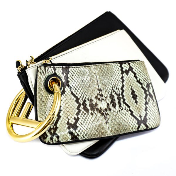 21 0943 01 Fendi Triplet Clutch Bag Leather Python Multicolor