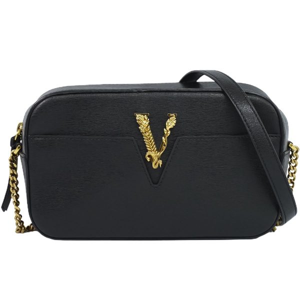 2100010000101278 1 Versace Pochette Leather Shoulder Bag Black