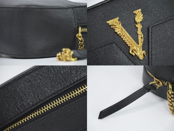 2100010000101278 4 Versace Pochette Leather Shoulder Bag Black