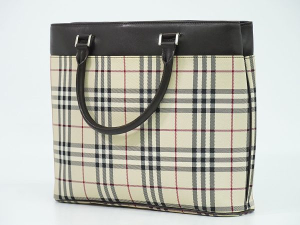 2100020000009843 2 Burberry Nova Check Leather Tote Bag Beige