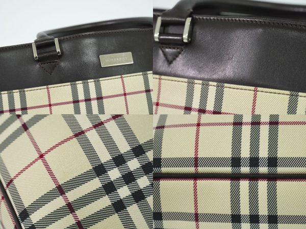 2100020000009843 4 Burberry Nova Check Leather Tote Bag Beige