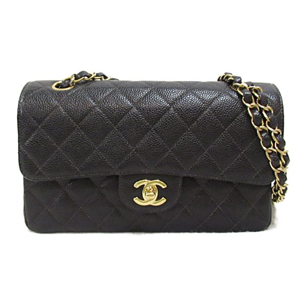 2100301130081 2 Chanel Matelasse Double Flap Chain Shoulder Bag Caviar Skin Black