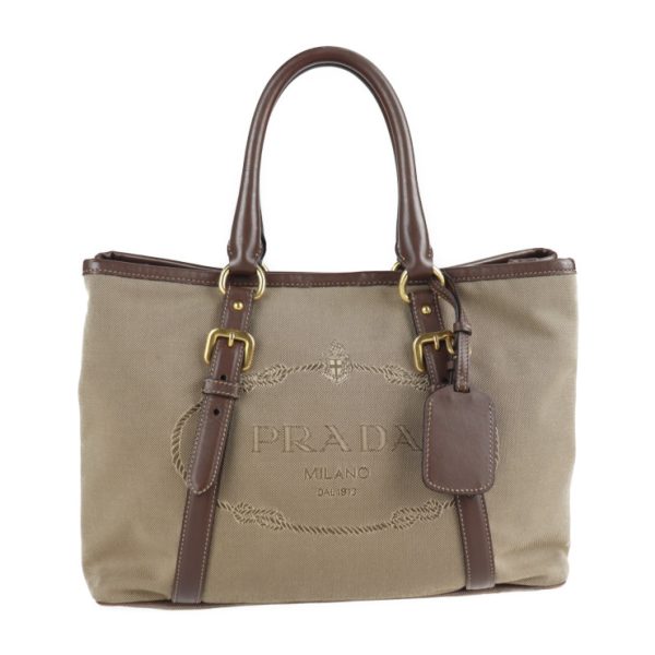 2101073007028 1 Prada Canvas Leather Tote Bag Beige