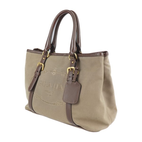 2101073007028 2 Prada Canvas Leather Tote Bag Beige