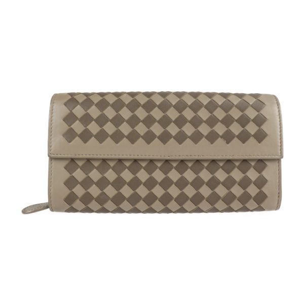 2101073007052 1 Bottega Veneta Intrecciato Leather Long Wallet Khaki Gray