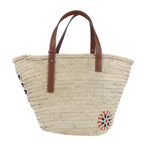 2101083008010 3 Loewe Basket Flowers Raffia Leather Tote Bag Natural Brown