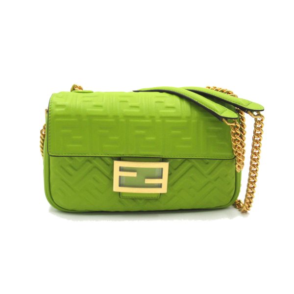 2101217627313 1 Fendi Baguette Chain Midi 2way Shoulder Bag Leather Green