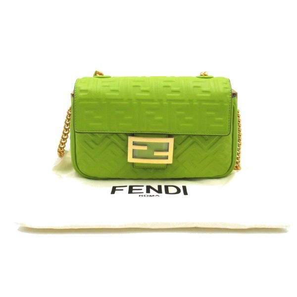 2101217627313 8 Fendi Baguette Chain Midi 2way Shoulder Bag Leather Green