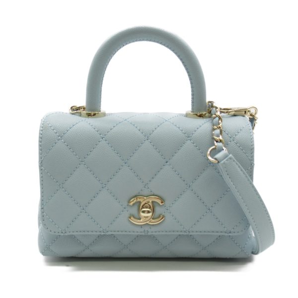 2101217694360 1 Chanel Coco Handle Matelasse 2way Shoulder Bag Caviar Skin Blue