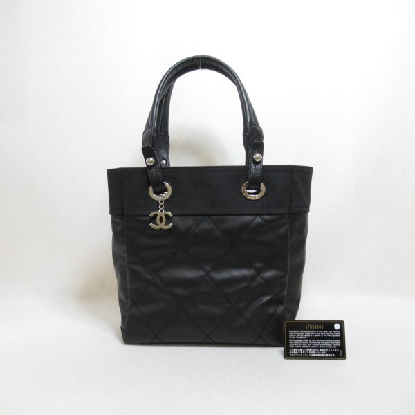 2101217698948 2 Chanel Paris Biarritz PM Tote Bag PVC Coated Canvas Black