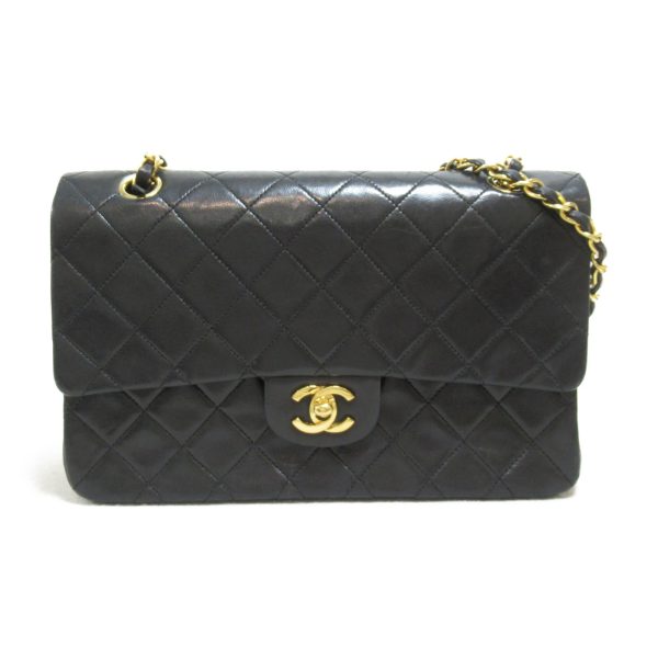 2101217744676 2 Chanel Matelasse Double Flap Chain Shoulder Bag Lambskin Black