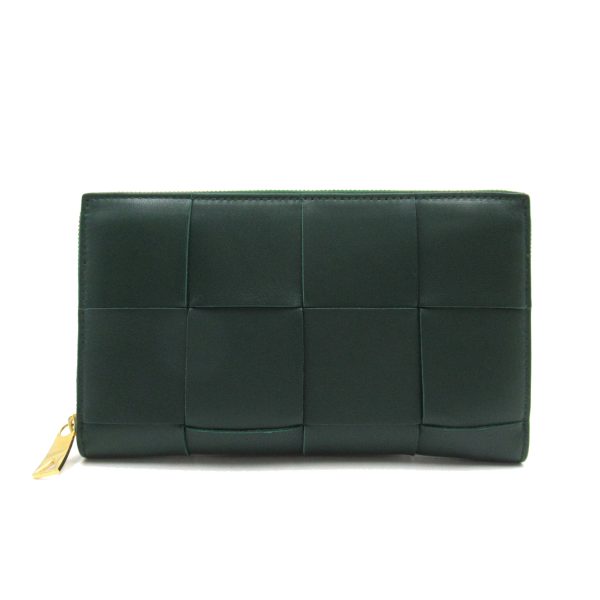 2101217749787 1 Bottega Veneta Round Long Wallet Lambskin Sheep Leather Green