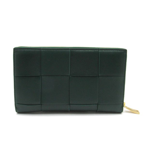 2101217749787 2 Bottega Veneta Round Long Wallet Lambskin Sheep Leather Green