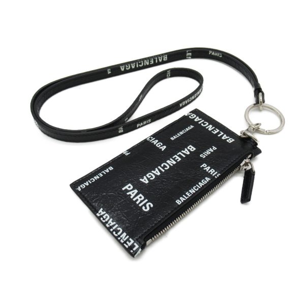 2101217766739 3 Balenciaga Key Ring with Strap Card Case Accessory Leather Black