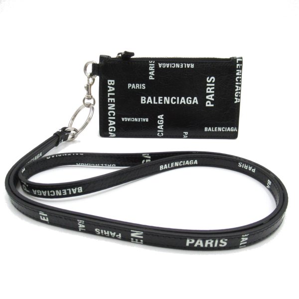 2101217766753 1 Balenciaga Key Ring with Strap Card Case Leather Black