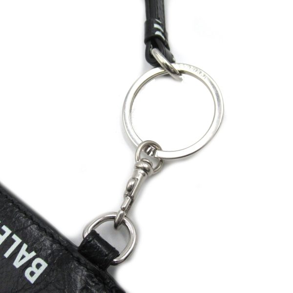 2101217766753 Balenciaga Key Ring with Strap Card Case Leather Black