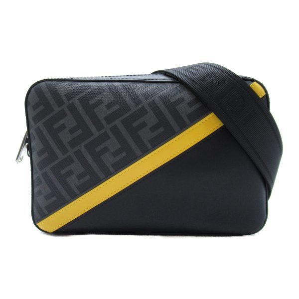 2101217770088 2 Fendi Diagonal Shoulder Bag PVC Coated Canvas Leather Black