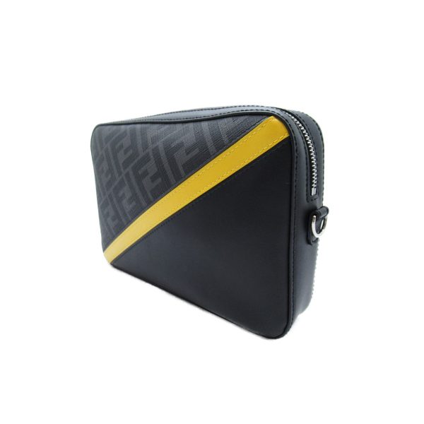 2101217770088 3 Fendi Diagonal Shoulder Bag PVC Coated Canvas Leather Black