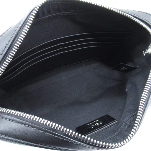 2101217770088 9 Fendi Diagonal Shoulder Bag PVC Coated Canvas Leather Black