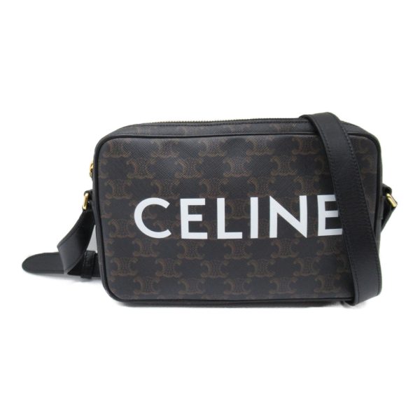 2101217772976 4 Celine Triomphe Shoulder Bag Coated Canvas Black Brown