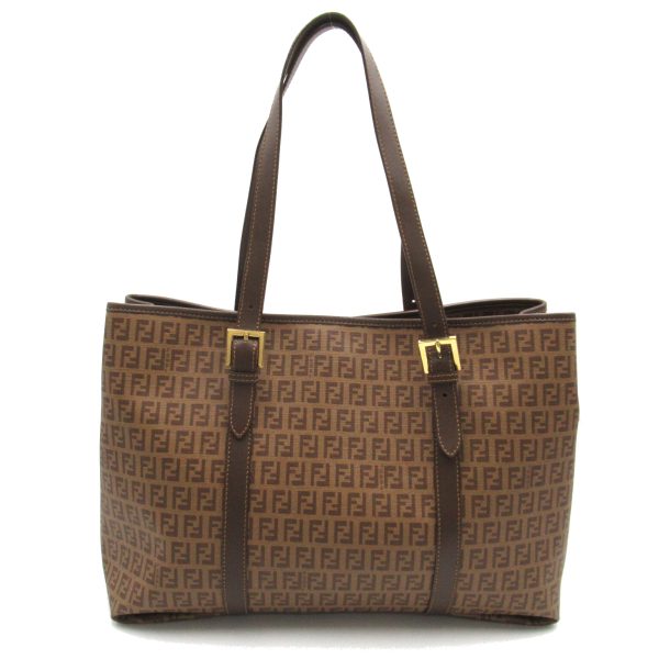 2101217841948 1 Fendi Zucca Pattern PVC Coated Canvas Zucca Pattern Tote Bag Brown