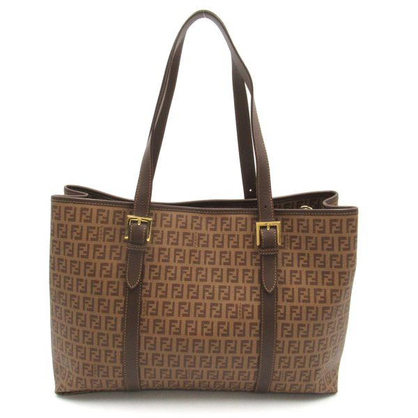 2101217841948 2 Fendi Zucca Pattern PVC Coated Canvas Zucca Pattern Tote Bag Brown