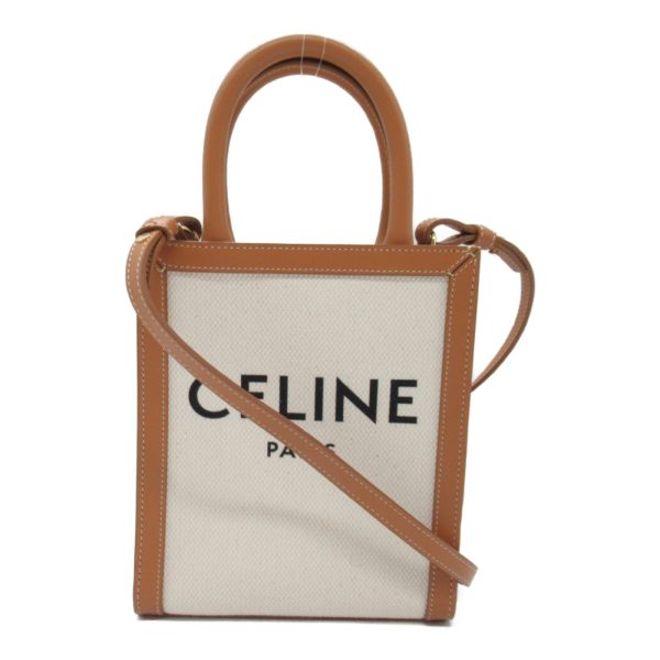 2101217842525 3 Celine Vertical Cover Leather Cotton Shoulder Bag Beige