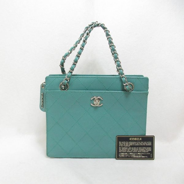 2101217882293 2 Chanel Chain Hand Bag Caviar Skin Turquoise Green