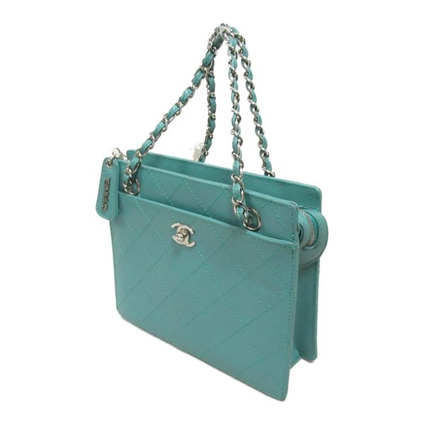 2101217882293 5 Chanel Chain Hand Bag Caviar Skin Turquoise Green