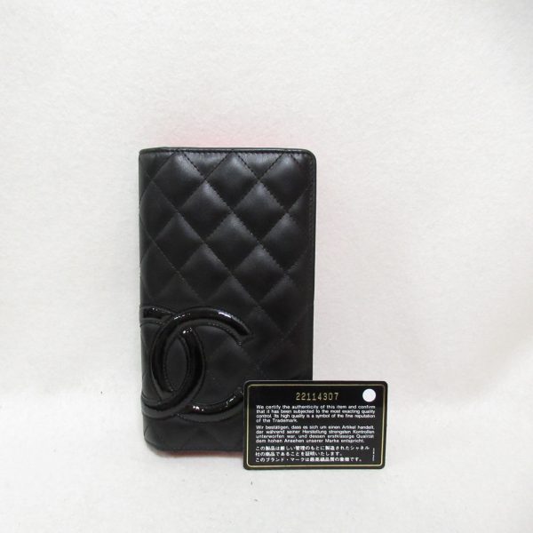 2101217885423 3 Chanel Cambon Line ZIP Bi fold Long Wallet Leather Series Black