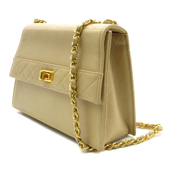 2101217887946 2 Chanel Chain Shoulder Bag Leather Beige