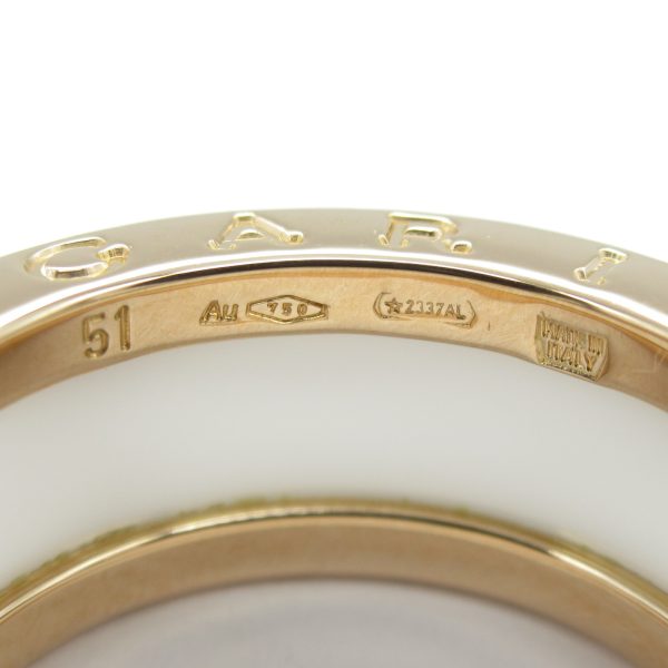 2101217903912 4 Bulgari B Zero1 Ring K18PG Pink Gold Ceramic Mens Womens White