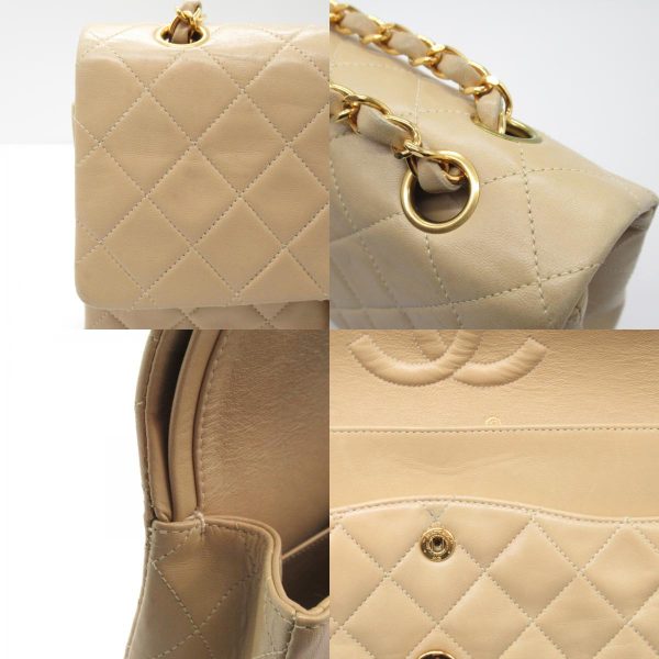 2101217927888 13c Chanel Matelasse Double Flap Chain Shoulder Bag Lambskin Beige