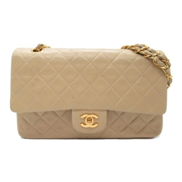 2101217927888 3 Chanel Matelasse Double Flap Chain Shoulder Bag Lambskin Beige