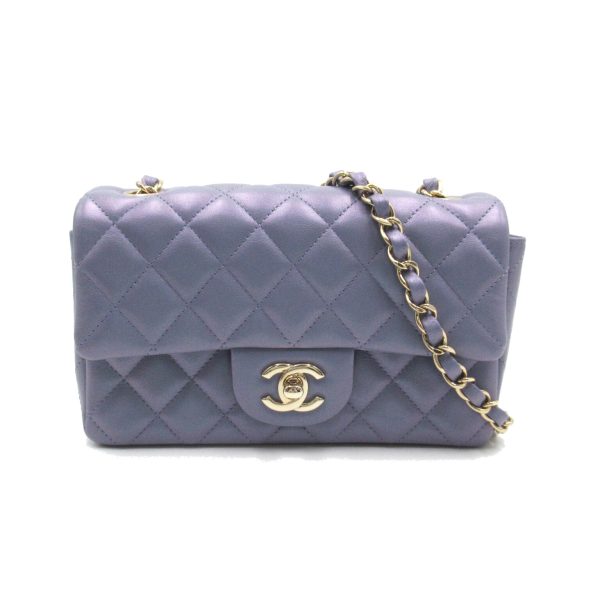 2101217949750 1 Chanel Mini Matelasse Chain Shoulder Bag Leather Metallic Purple