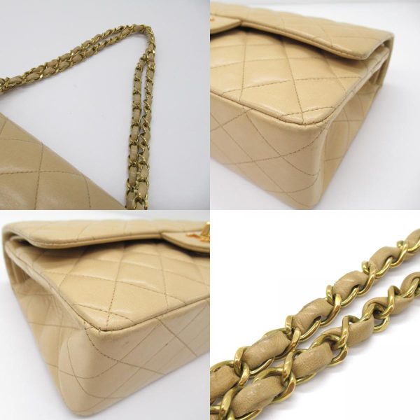 2101217956642 12c Chanel Matelasse Double Flap Chain Shoulder Bag Lambskin Beige