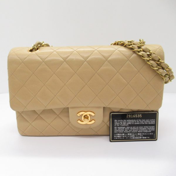 2101217956642 5 Chanel Matelasse Double Flap Chain Shoulder Bag Lambskin Beige